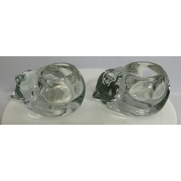 Indiana Glass Other - Vintage Sleeping Cat Clear Candle Holder Set Of 2 Indiana Glass Made In U.S.A